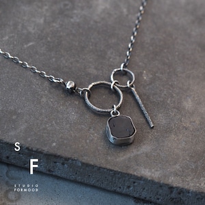 Black Tourmaline Necklace: Oxidized Sterling Silver Delicate Pendant