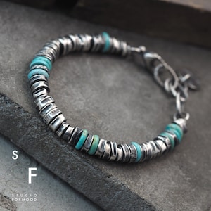 Bracelet - oxidized sterling silver &  turquoise  - bracelet unisex
