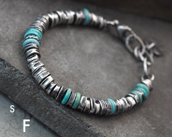 Bracelet - oxidized sterling silver &  turquoise  - bracelet unisex