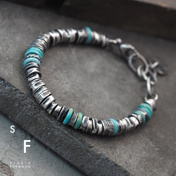 Bracelet - argent sterling oxydé & turquoise - bracelet unisexe