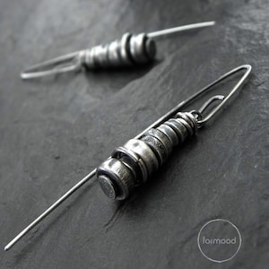 Sterling silver - earrings, oxidized raw silver earrings
