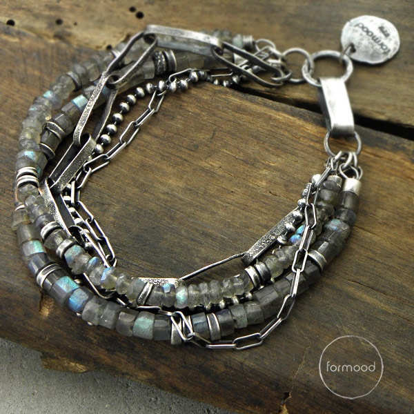 Raw sterling silver & labradorite - Oxidized chain bracelet, sterling silver bracelet, handmade bracelet