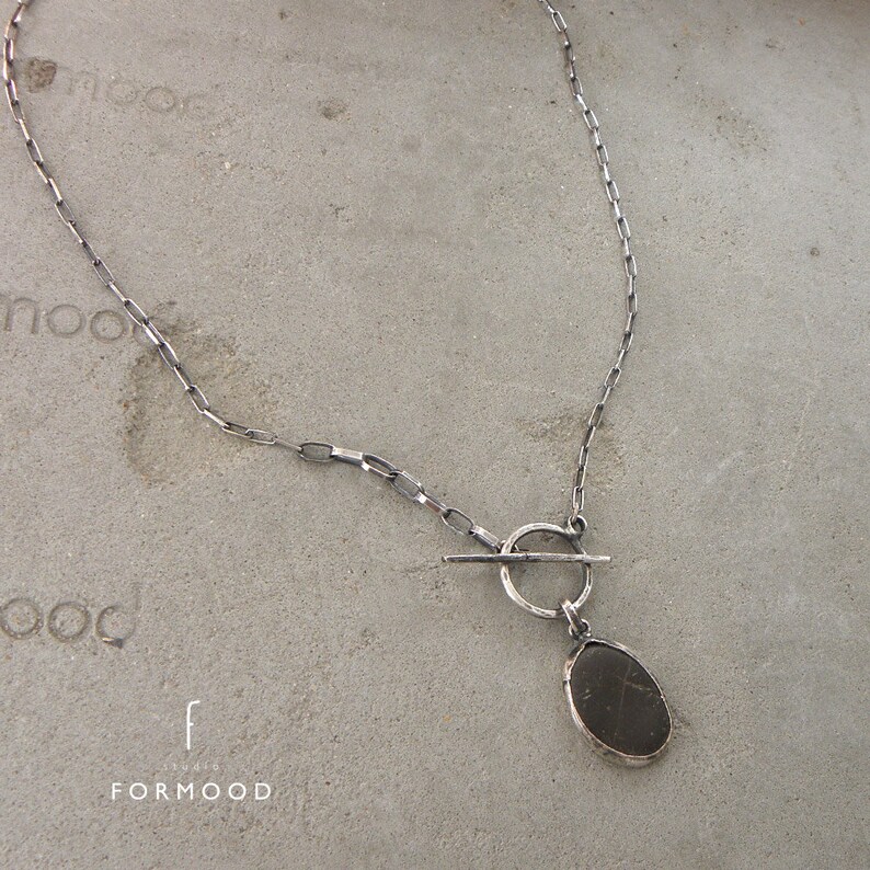 Beach Stone and oxidized sterling silver necklace
