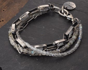 Oxidized Sterling Silver  Labradorite Bracelet Handmade  Artisan Jewelry Gift