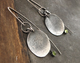 Earrings - oxidized sterling silver and peridot, garnet or citrine - hoop, leverback,  ball post earring or hook earwires