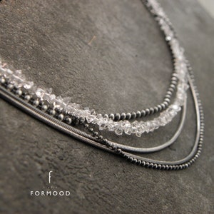 Herkimer Diamond Quartz Necklace: Oxidized Sterling Silver Layered Design