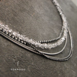 Herkimer Diamond Quartz Necklace / Oxidized Sterling Silver and Herkimer Quartz / Layered Silver Necklace / Studioformood