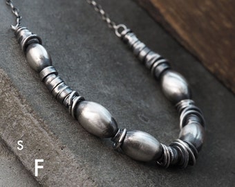 Sterling silver - Necklace, oxidized raw sterling silver necklace