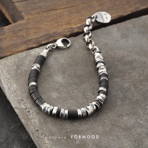Oxidiertes Sterling Silber und Hämatit Armband - Unisex Design