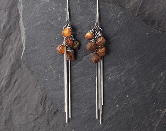 Baltic Amber & Oxidized Sterling Silver Drop Earrings – Handmade Modern Jewelry