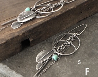 Oxidized Sterling Silver Turquoise Earrings: Long Leverback Hoops