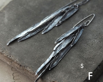 Handmade Oxidized Sterling Silver Long Dangle Earrings - oleaFORM