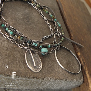 Turquoise necklace oxidized sterling silver and Turquoise layered necklace image 3