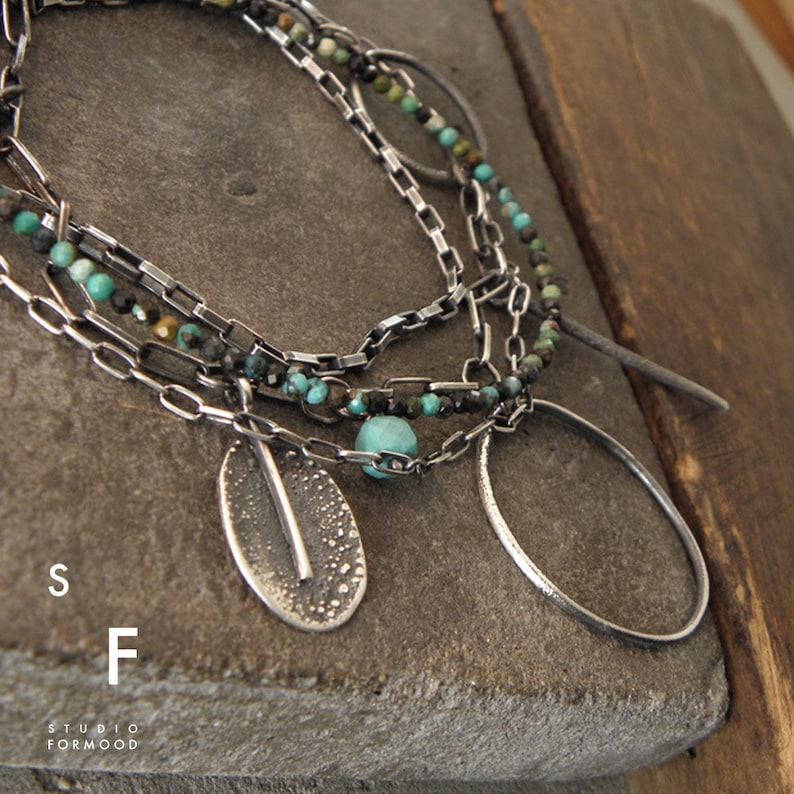 Turquoise necklace oxidized sterling silver and Turquoise layered necklace image 3