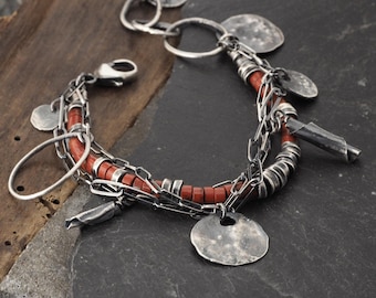 Oxidized Sterling Silver Red Jasper  Chain Bracelet – Artisan Modern Jewelry