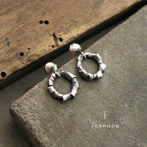 Sterling silver - earrings, raw sterling silver stud earrings, oxidized silver,