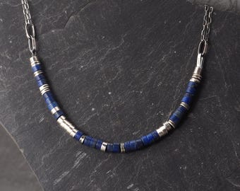 Lapis Lazuli and Oxidized Sterling Silver Necklace, gift for Her
