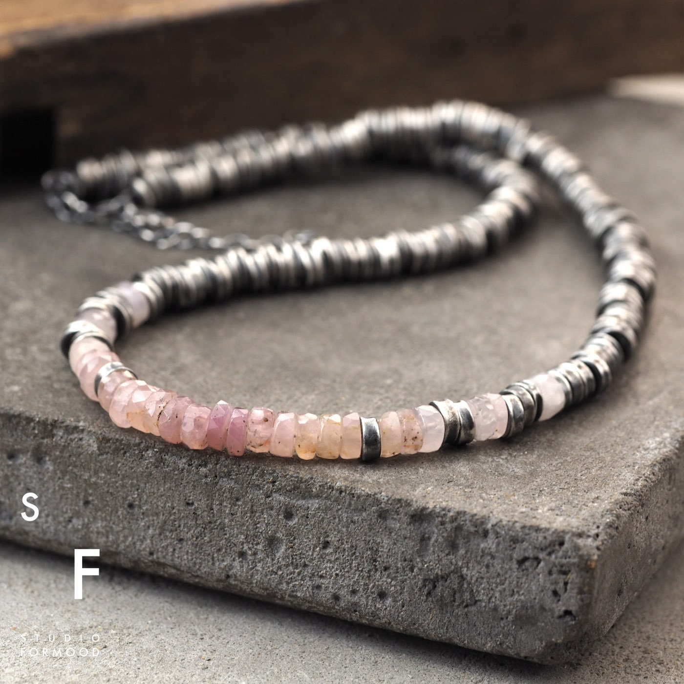 Pink Aquamarine and Sterling silver - Necklace, oxidized silver necklace and Aquamarine