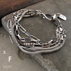 Oxidized sterling silver - bracelet, modern raw oxidized silver bracelet - studioformood bracelet, multi strand chain bracelet