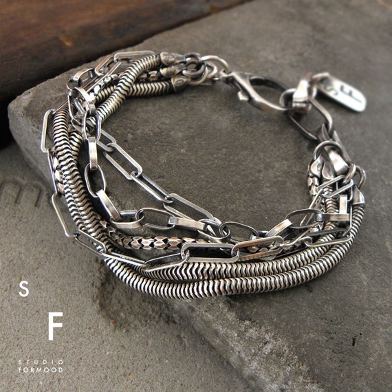 Oxidized Sterling Silver Multi Strand Bracelets Oxidized Sterling Silver Multi Strand Bracelets