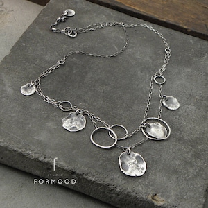 form017 collection - raw sterling silver necklace, delicate silver necklace, oxidized silver, layered necklace