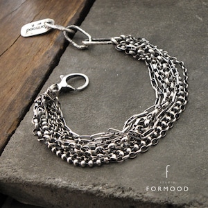 Oxidized sterling silver - bracelet, modern raw oxidized silver bracelet - studioformood bracelet, multi strand chain bracelet