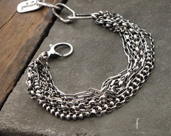 Oxidized sterling silver - bracelet, modern raw oxidized silver bracelet - studioformood bracelet, multi strand chain bracelet