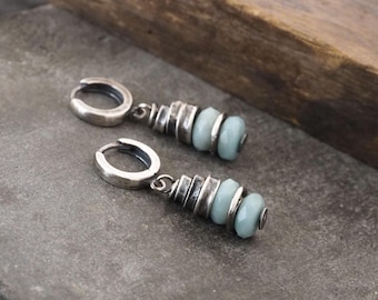 oxidized sterling silver & Blue Amazonite- earrings