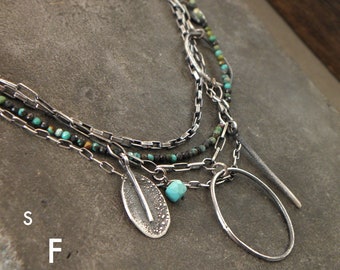 Turquoise necklace - oxidized sterling silver and Turquoise layered necklace
