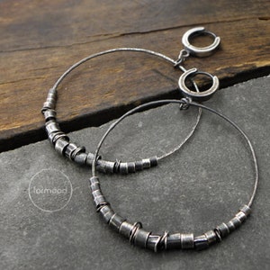 Sterling Silver hoops Earrings, raw sterling silver, hoop earrings, oxidized raw earrings