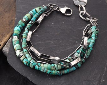 Oxidized Sterling Silver  Turquoise Bracelet, Handmade  Artisan Jewelry Gift