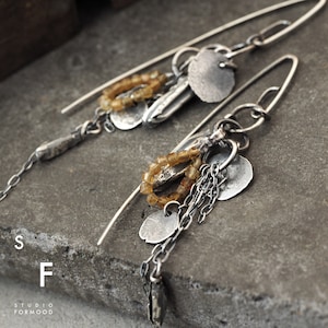 Form012 - Yellow Tourmaline,  and oxidized sterling silver Earrings