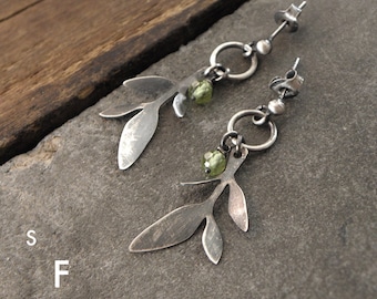 Oxidized sterling silver earrings and peridot-  Leaf -  earrings, studioformood earrings