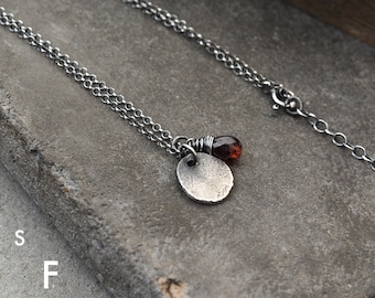 Oxidized sterling silver and Garnet  -  dainty silver jewelry