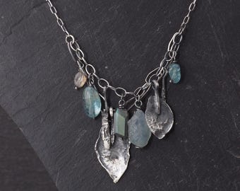 Oxidized Sterling Silver Aquamarine and Labradorite - Handmade Artisan Jewelry
