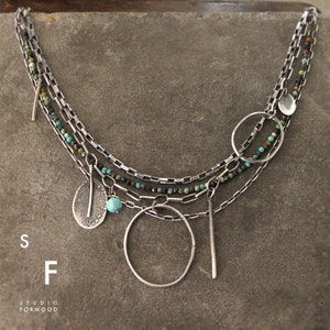 Turquoise necklace oxidized sterling silver and Turquoise layered necklace image 2