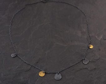 Oxidized Sterling Silver Dangle Necklace: 24k Gold Plated silver, Form017 Collection