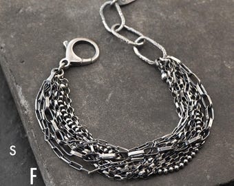 Oxidized Sterling Silver Multi Strand Chain Bracelet
