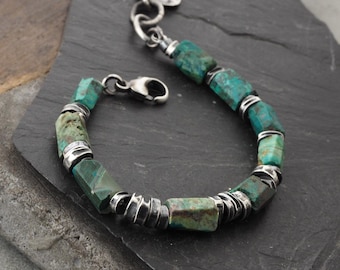 Chrysocolla Bracelet, Oxidized Sterling Silver, Natural Gemstone Jewelry, Handmade