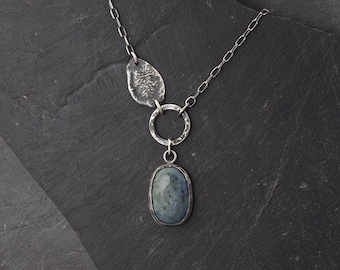 Handmade Dumortierite Necklace: Oxidized Sterling Silver Delicate Pendant