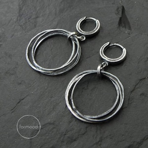 Oxidized Sterling Silver Circle Earrings - Modern Minimalist Design
