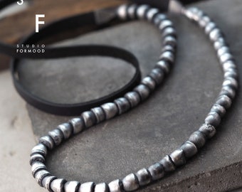 Form23 oxidized sterling silver and leather  necklace, unisex silver necklace - studioformood necklace