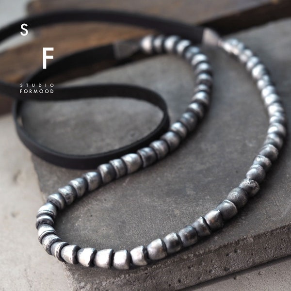Form23 oxidized sterling silver and leather  necklace, unisex silver necklace - studioformood necklace