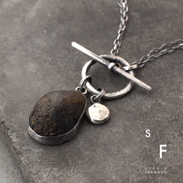 Form I - Baltic Amber and oxidized sterling silver Necklace - Raw sterling silver and Amber necklace