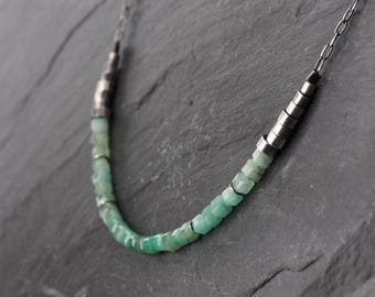 Emerald Necklace - oxidized sterling silver and Ombre Emerald