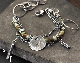 Oxidized Sterling Silver Green Garnet Chain Bracelet – Artisan Modern Jewelry