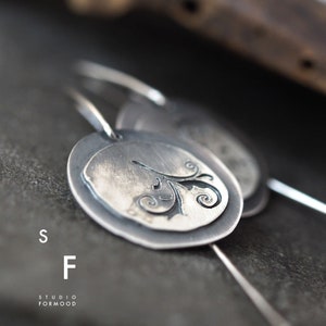Oxidized sterling silver earrings - earrings, studioformood earrings, ornament earrings, nature inspired earrings, floral silver earrings