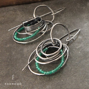 Earrings - oxidized sterling silver and green onyx ... - modern silver earrings