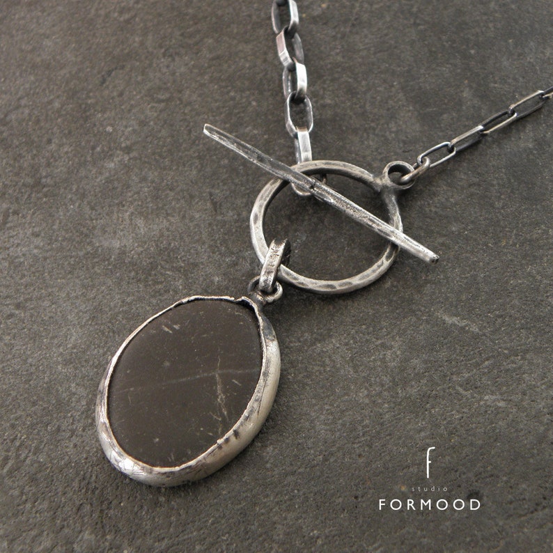 Beach Stone and oxidized sterling silver necklace