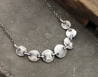 Oxidized Sterling Silver Disc Necklace: Delicate Raw Silver Jewelry